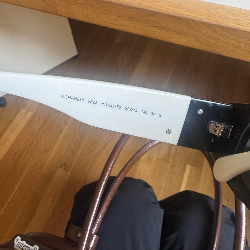 Chanel Black And White Rectangular Sunglasses - image 5